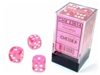 Translucent: Pink / White - d6, 12 st (16 mm, prickar)